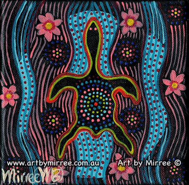 'Turtle by Shimmering Water' Original Painting by Mirree Contemporary Dreamtime Animal Dreaming